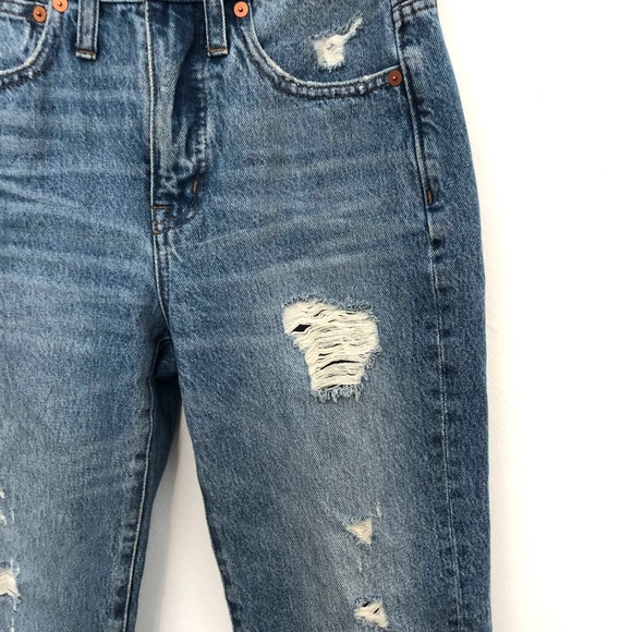 Madewell Classic Straight High Waisted Distressed Light Wash Jeans - Picture 7 of 8